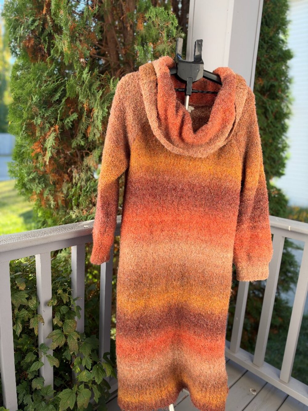 Caslon L Ombre Cowl Neck Sweater Dress Rust Orange Brown Wool Blend